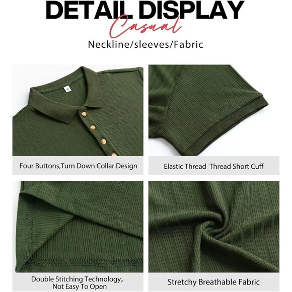 🆕Men Dark Green Polyester Polo Shirt Slim Fit Casual Workout Short Sleeve - Picture 6 of 6